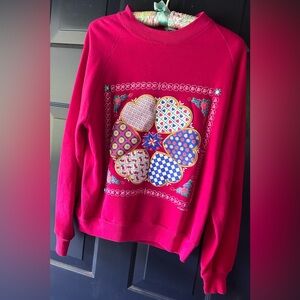 fuscia large vintage sweatshirt gopher brand hearts faux quilted